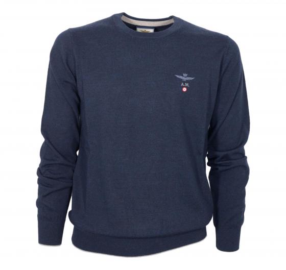 AERONAUTICA MILITARE Maglia Girocollo Uomo Casual E Versatile In Pura Lana MA1388 Colore Blu