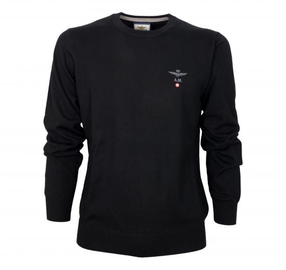 AERONAUTICA MILITARE Maglia Girocollo Uomo Casual Versatile In Pura Lana MA1388 Colore Nero
