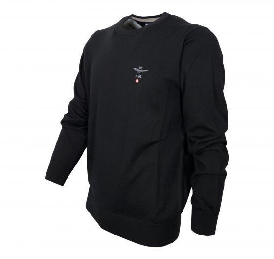AERONAUTICA MILITARE Maglia Girocollo Uomo Casual Versatile In Pura Lana MA1388 Colore Nero