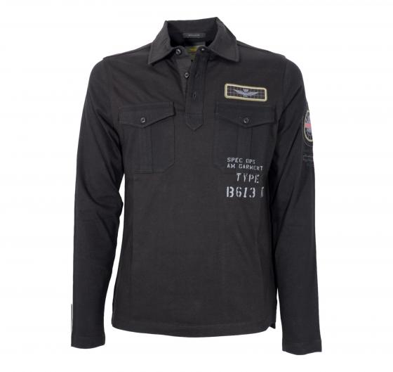 AERONAUTICA MILITARE Polo Uomo Manica Lunga Con Patch Legate Al Mondo Dell'aeronautica PO1720 Colore Nero