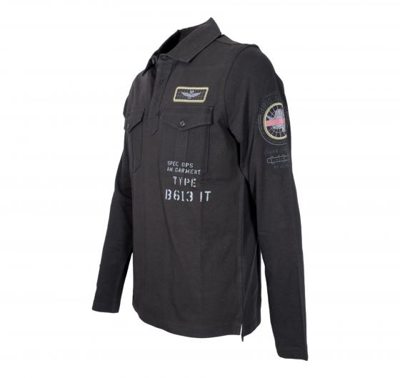 AERONAUTICA MILITARE Polo Uomo Manica Lunga Con Patch Legate Al Mondo Dell'aeronautica PO1720 Colore Nero