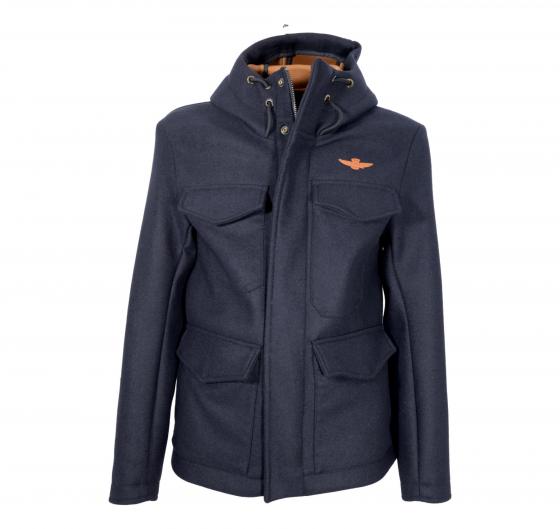 AERONAUTICA MILITARE Giaccone Uomo Field jacket In Tessuto Con Cappuccio AB2115 Colore Blu