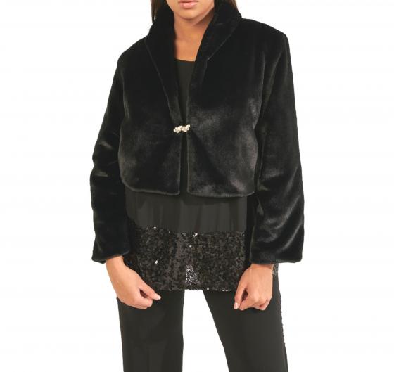 LISA KOTT Giacchina Donna In Ecopelliccia Con Chiusura A Spilla Gioiello PL300 Colore Nero