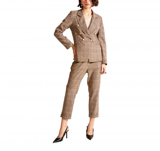 MDM Mademoiselle du Monde Tailleur Donna pied de poule Articolo mdm176 Colore Beige Multicolor