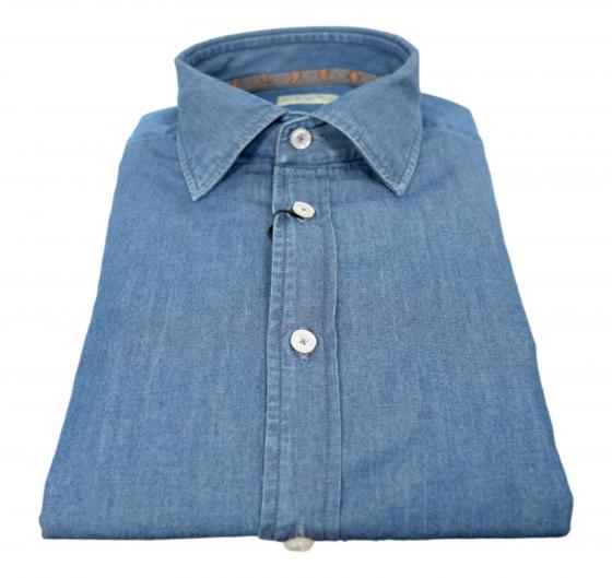 XACUS Camicia Uomo In Tela Blue jeans Washed Shirt 51911002 Blu