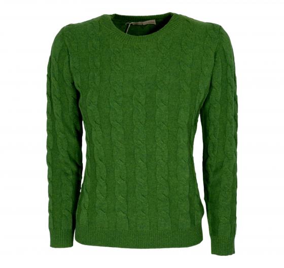 CASHMERE COMPANY Girocollo Treccia Donna In Cashmere e Lana ID204112 124 MADE IN ITALY Colore Verde