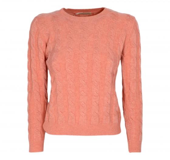 CASHMERE COMPANY Girocollo Treccia Donna ID204112 1221 MADE ITALY Cashmere e Lana Rosa Salmone