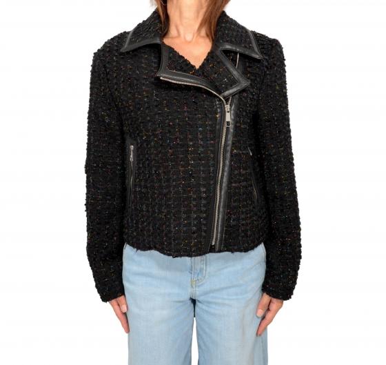 BOSS Giubbotto Donna Modello Chiodo Tessuto Lurex C_JATWIDA 50502115 Colore Nero