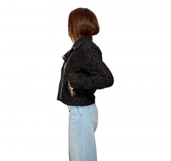 BOSS Giubbotto Donna Modello Chiodo Tessuto Lurex C_JATWIDA 50502115 Colore Nero