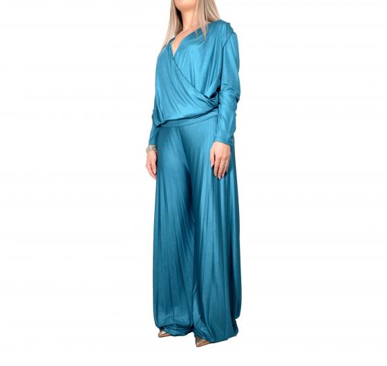 LISA KOTT Coordinato Donna Con Blusa e Pantalone Plisse LK9865 Colore Verde Smeraldo