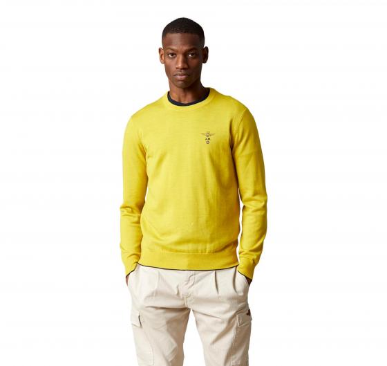 AERONAUTICA MILITARE Maglia Girocollo Uomo Casual E Versatile In Pura Lana MA1388 Colore Giallo