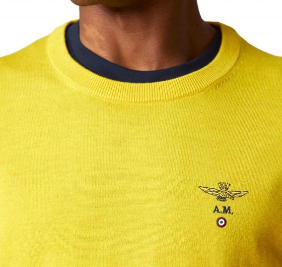 AERONAUTICA MILITARE Maglia Girocollo Uomo Casual E Versatile In Pura Lana MA1388 Colore Giallo