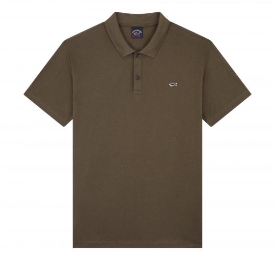 PAUL SHARK Polo Cotone Organico Pique Con Shark Badge C0P1013 132 Colore Verde Oliva