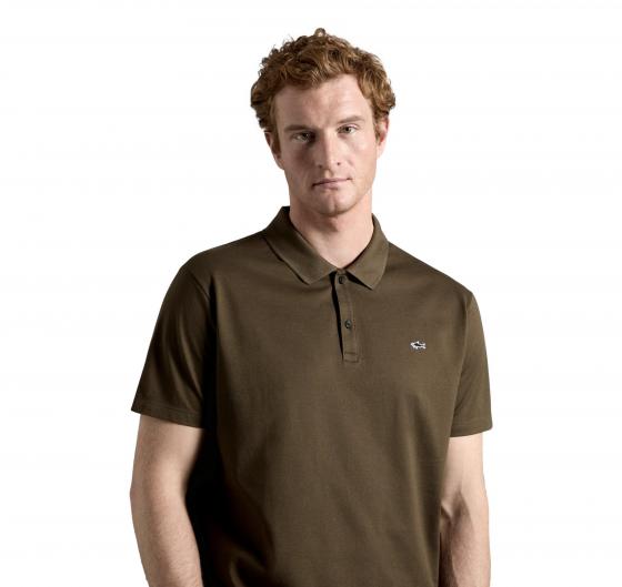 PAUL SHARK Polo Cotone Organico Pique Con Shark Badge C0P1013 132 Colore Verde Oliva