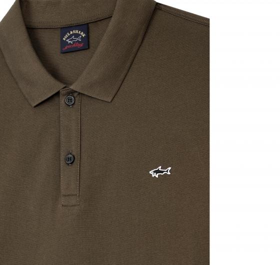 PAUL SHARK Polo Cotone Organico Pique Con Shark Badge C0P1013 132 Colore Verde Oliva
