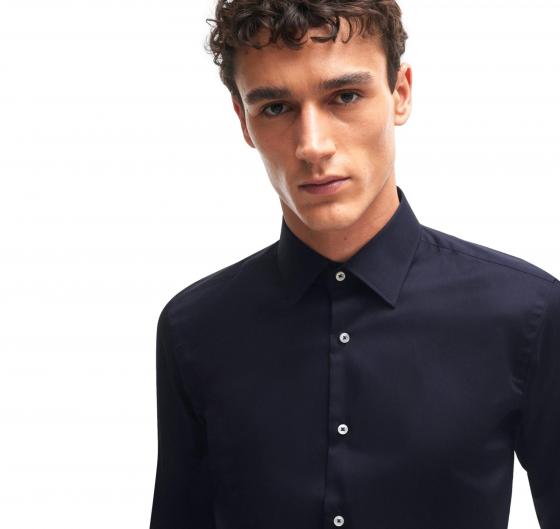 BOSS Camicia Regular Fit In Popeline Di Cotone Facile Stiro Con Dettagli Modello H-JOE-KENT-C3-214 50511358 Blu
