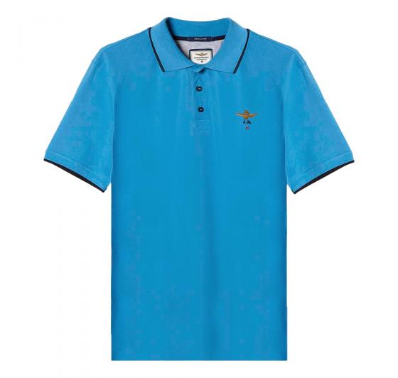 AERONAUTICA MILITARE Polo Basica in Cotone a Manica Corta PO1308 Colore Celeste