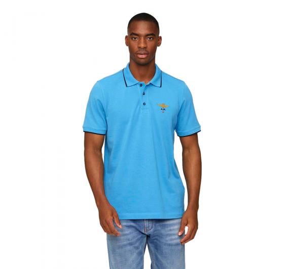 AERONAUTICA MILITARE Polo Basica in Cotone a Manica Corta PO1308 Colore Celeste