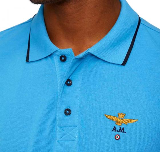 AERONAUTICA MILITARE Polo Basica in Cotone a Manica Corta PO1308 Colore Celeste