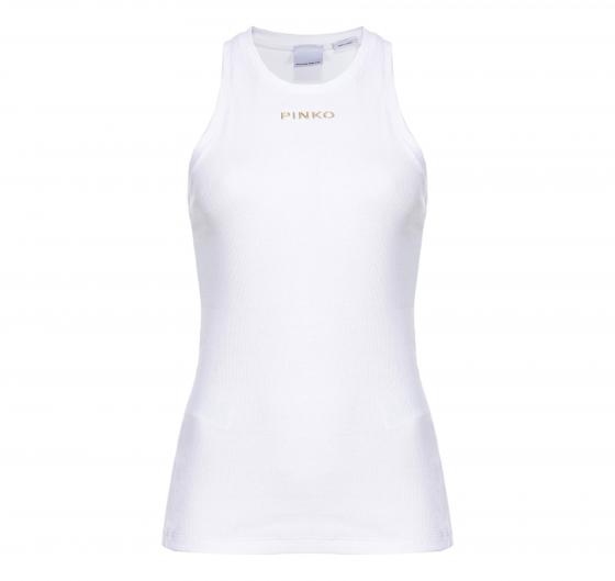 PINKO Canottiera Donna Distinto Costina Di Cotone Con Logo Z04 Colore Bianco