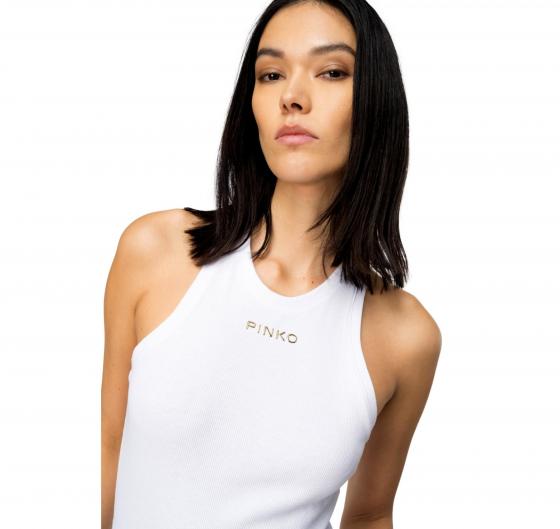 PINKO Canottiera Donna Distinto Costina Di Cotone Con Logo Z04 Colore Bianco