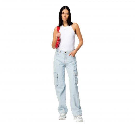 PINKO Canottiera Donna Distinto Costina Di Cotone Con Logo Z04 Colore Bianco