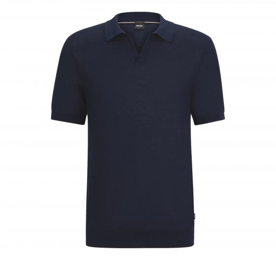 BOSS Polo Uomo Stile Maglia In Misto Cotone Con Colletto Aperto Tempio 50511775 Colore Blu