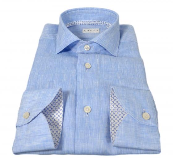 XACUS Camicia Uomo Lino e Cotone 61923001 Modello Tailor Colore Celeste