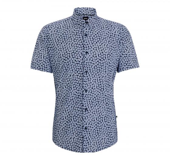 BOSS Camicia Uomo Manica Corta Slim Fit In Jersey Stretch Stampato  P-ROAN-KEN 50514713 Colore Blu