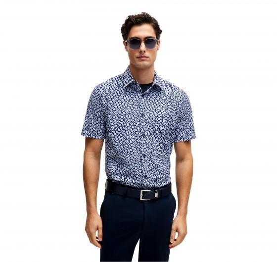 BOSS Camicia Uomo Manica Corta Slim Fit In Jersey Stretch Stampato  P-ROAN-KEN 50514713 Colore Blu