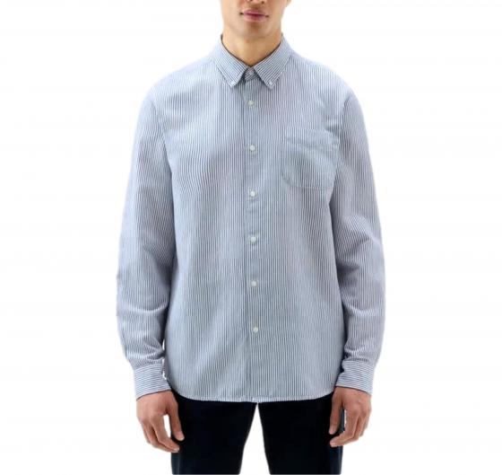 WOOLRICH Camicia Uomo Botton Down Misto Cotone e Lino CFWOSI0134MRUT3707 Riga Blu