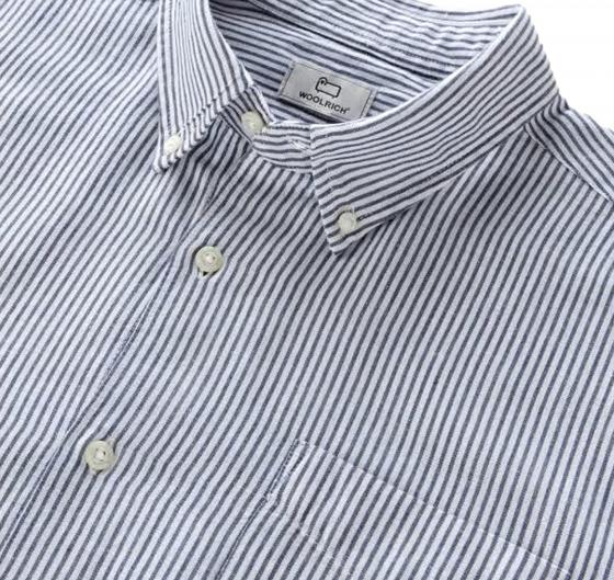WOOLRICH Camicia Uomo Botton Down Misto Cotone e Lino CFWOSI0134MRUT3707 Riga Blu