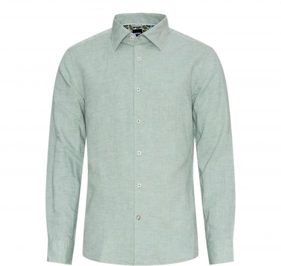 BOSS Camicia Uomo Vestibilita' Casual Lino e Cotone 50513661 Colore Verde Salvia