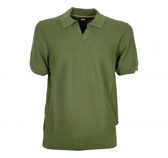 BOSS Maglione Uomo Stile Polo In Misto Cotone Con Colletto Aperto Tempio 50511775 Colore Verde