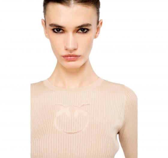 PINKO Maglia Donna Tritone a Costine Cotone e Seta Logo In Trasparenza D23 Colore Beige