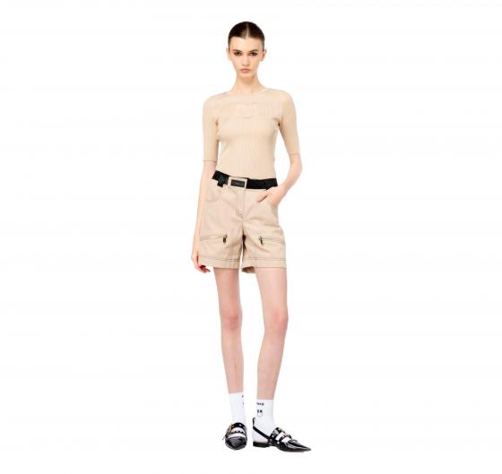 PINKO Maglia Donna Tritone a Costine Cotone e Seta Logo In Trasparenza D23 Colore Beige