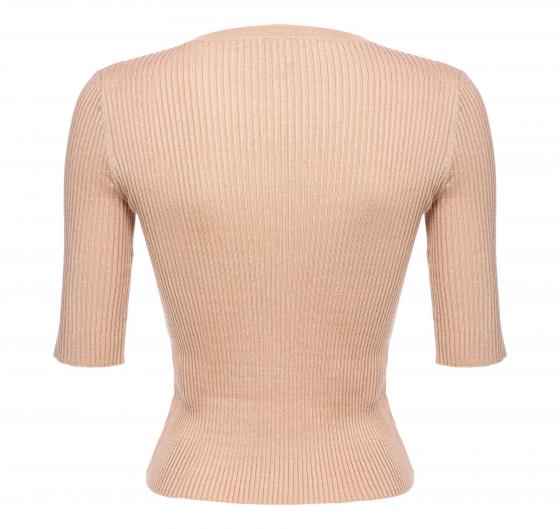 PINKO Maglia Donna Tritone a Costine Cotone e Seta Logo In Trasparenza D23 Colore Beige