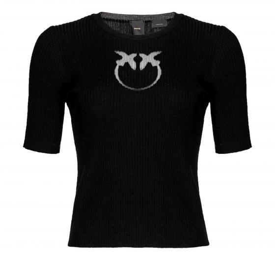 PINKO Maglia Donna Tritone a Costine Cotone e Seta Logo In Trasparenza Z99 Colore Nero