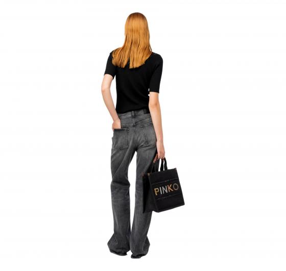 PINKO Maglia Donna Tritone a Costine Cotone e Seta Logo In Trasparenza Z99 Colore Nero