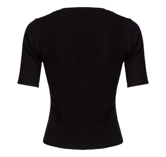 PINKO Maglia Donna Tritone a Costine Cotone e Seta Logo In Trasparenza Z99 Colore Nero