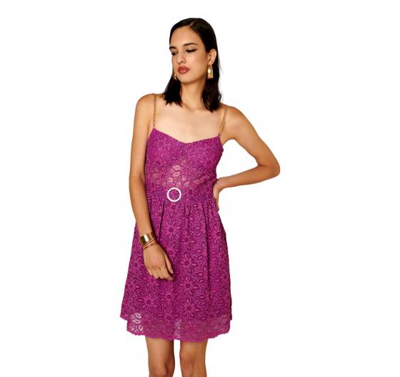 MDM Mademoiselle Du Monde Abito Donna In Pizzo Floreale MDM4001 Colore Magenta