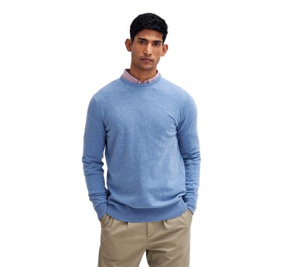 BARBOUR Maglia Girocollo Uomo Lana D'Agnello MKN0345BL55 Celeste Elegante Casual