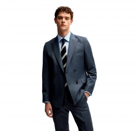 BOSS Abito Uomo Slim Fit Doppiopetto in Lana Con Micromotivo 50518118 Colore Blu