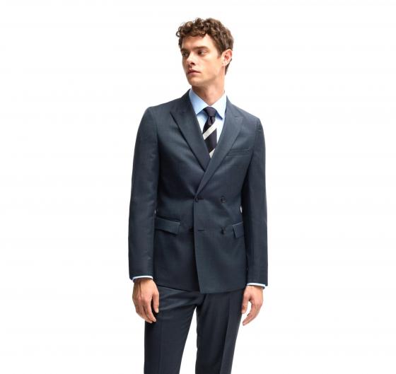 BOSS Abito Uomo Slim Fit Doppiopetto in Lana Con Micromotivo 50518118 Colore Blu
