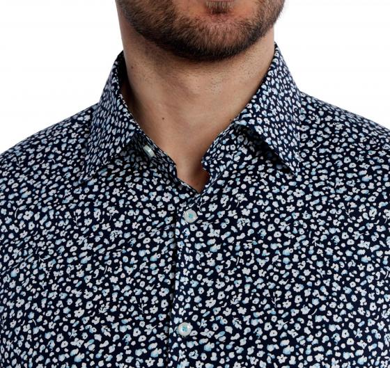 BOSS Camicia Uomo Slim Fit Popelin Di Cotone Elasticizzato Stampa Floreale Modello H-HANK-KENT 50512664 Blu scuro