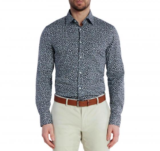 BOSS Camicia Uomo Slim Fit Popelin Di Cotone Elasticizzato Stampa Floreale Modello H-HANK-KENT 50512664 Blu scuro