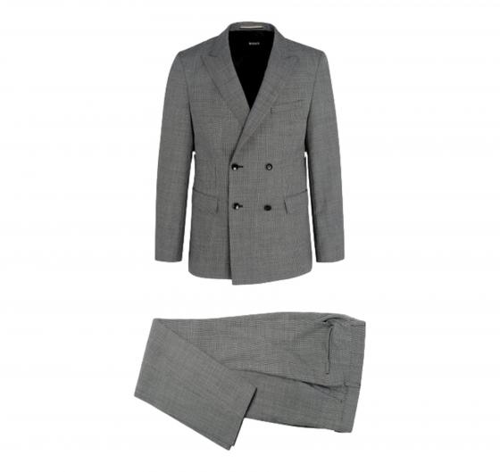 BOSS Abito Uomo Slim Fit Doppiopetto in Lana Con Micromotivo 50518118 Colore Grigio