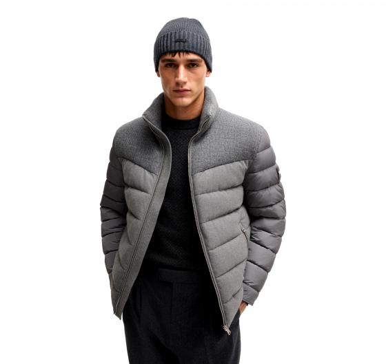 BOSS Berretto Uomo a Coste in Lana Vergine Dettagli Modello Fati  50495306 Grigio