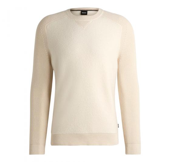 BOSS Maglione Uomo Regular Fit In Materiali Misti Con Polsini A Coste H-Ematero 50526864 Colore Avorio