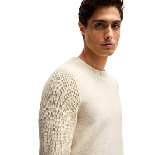 BOSS Maglione Uomo Regular Fit In Materiali Misti Con Polsini A Coste H-Ematero 50526864 Colore Avorio